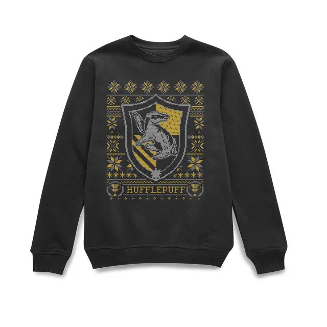 Harry Potter Hufflepuff Crest kersttrui - Zwart