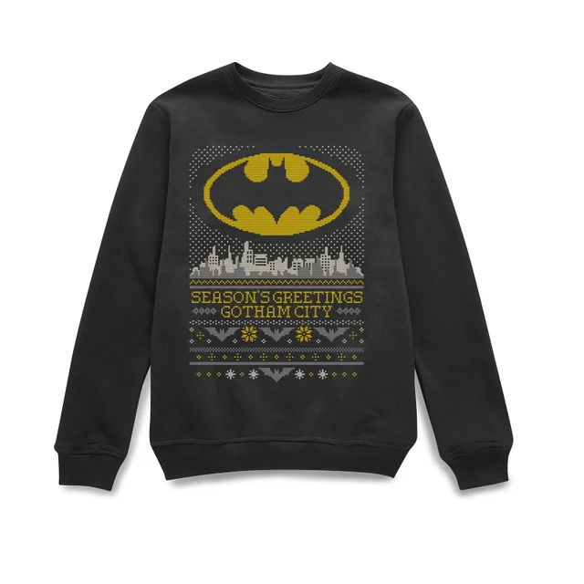 DC Comics Batman Seasons Greetings From Gotham Christmas Sweatshirt - Black