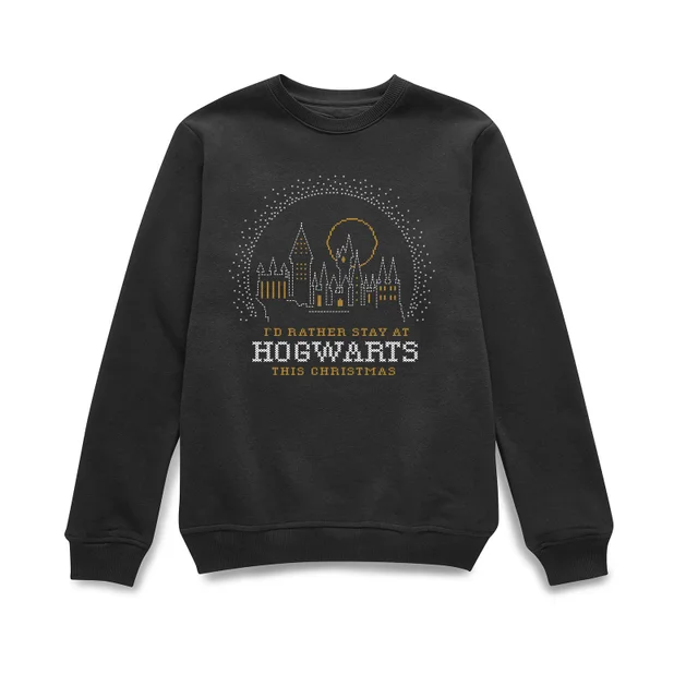 Harry Potter I'd Rather Stay At Hogwarts kersttrui - Zwart