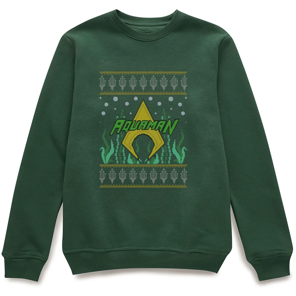 DC Aquaman Knit Christmas Jumper - Forest Green - S Afbeelding 1