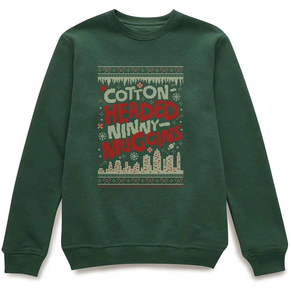 Elf Cotton-Headed-Ninny-Muggins Knit Christmas Jumper - Forest Green - S Afbeelding 1