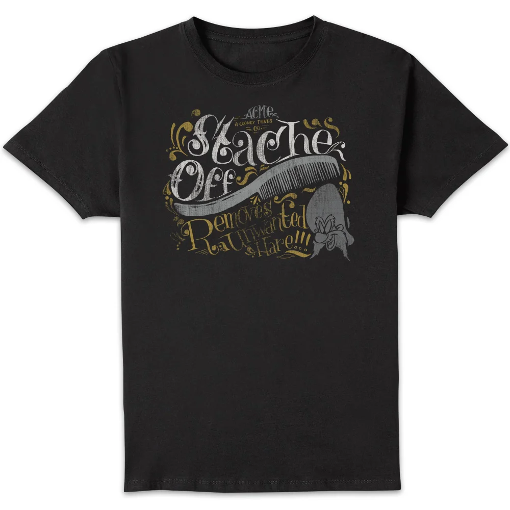 Looney Tunes ACME 'Stache Off Men's T-Shirt - Black - S Afbeelding 1
