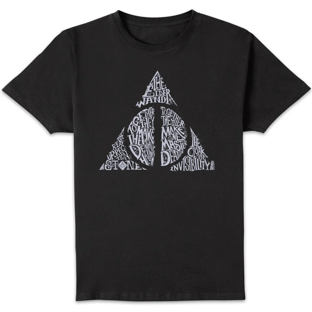 Harry Potter Deathly Hallows Text t-shirt - Zwart - S Afbeelding 1