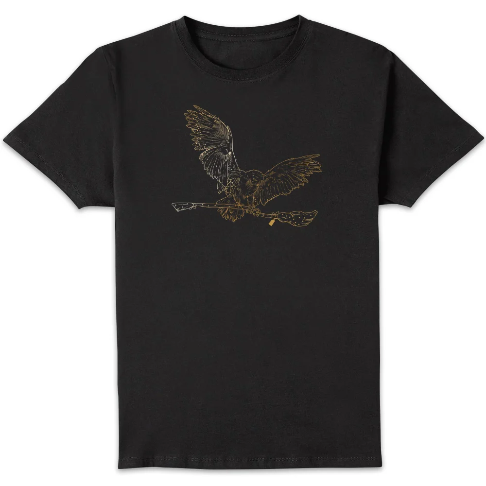 Harry Potter Hedwig Broom Gold t-shirt - Zwart - S Afbeelding 1