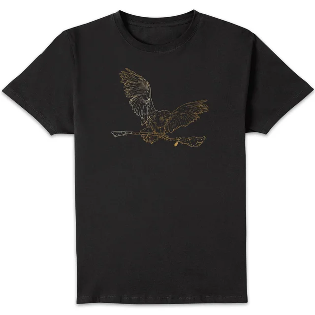 Harry Potter Hedwig Broom Gold t-shirt - Zwart