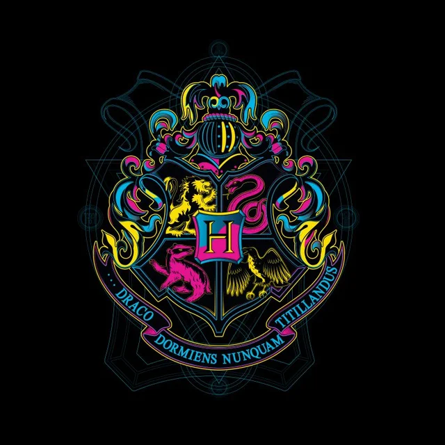 Harry Potter Hogwarts Neon Crest t-shirt - Zwart