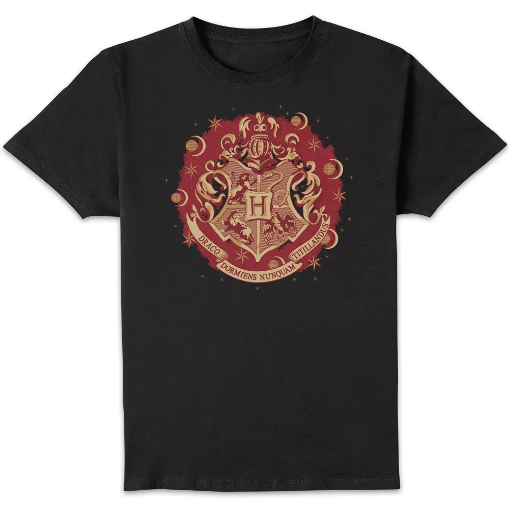 Harry Potter Hogwarts Christmas Crest t-shirt - Zwart - S Afbeelding 1