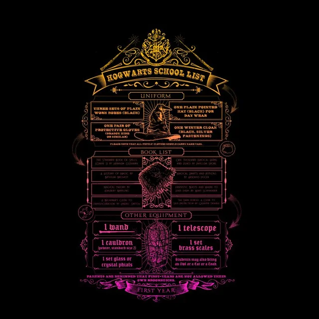 Harry Potter School List t-shirt - Zwart