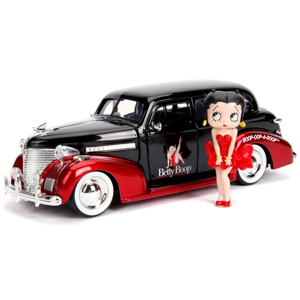 Jada Die Cast Betty Boop 1:24 1939 Chevy Master Deluxe and Betty Boop Figure Afbeelding 1
