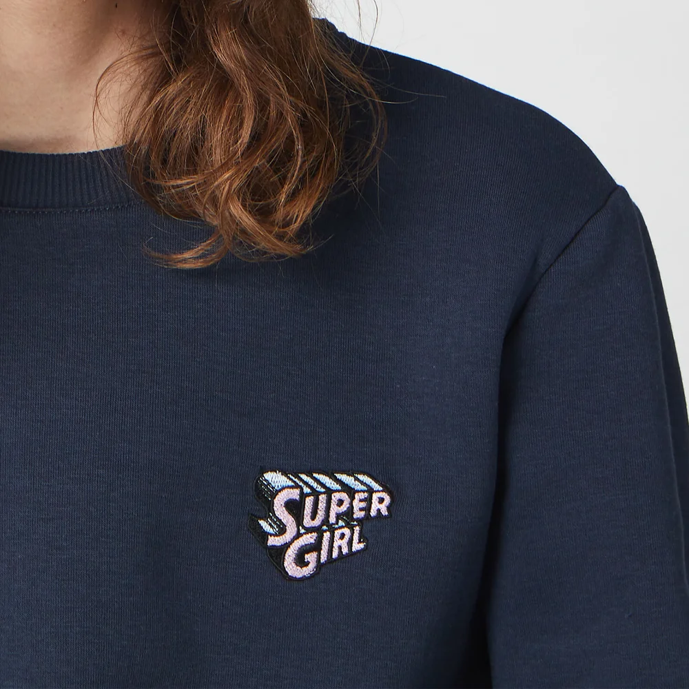 DC Super Girl Unisex Embroidered Sweatshirt - Navy - S Afbeelding 1