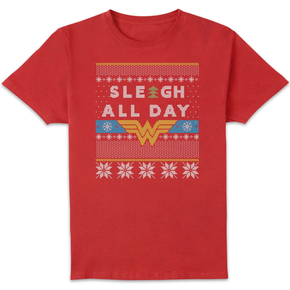 Wonder Woman 'Sleigh All Day Men's Christmas T-Shirt - Red - S Afbeelding 1
