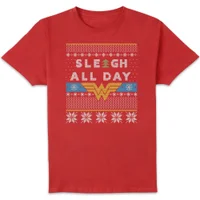 Wonder Woman 'Sleigh All Day Men's Christmas T-Shirt - Red