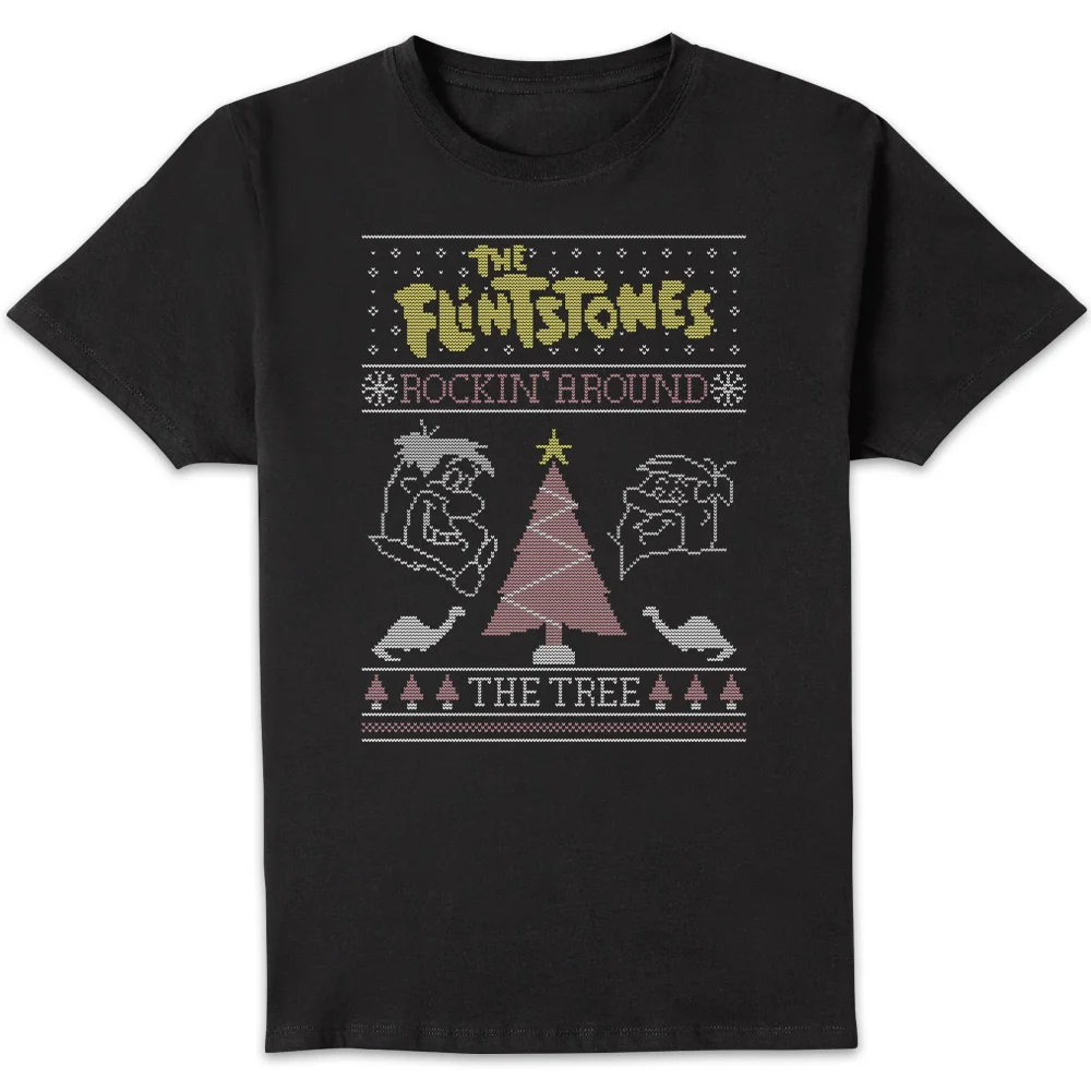 Flintstones Rockin Around The Tree Men's Christmas T-Shirt - Black - S Afbeelding 1