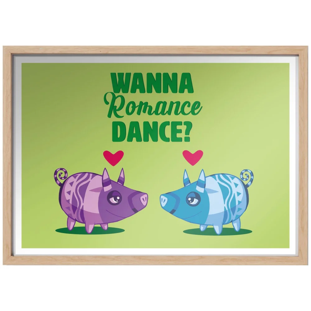 Viva Piñata Wanna Romance Dance Pig Art Print Giclee Art Print - A4 - Wooden Frame Afbeelding 1