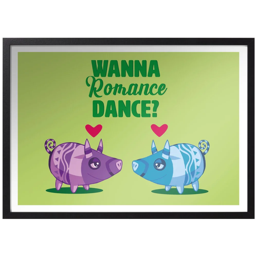 Viva Piñata Wanna Romance Dance Pig Art Print Giclee Art Print - A4 - Black Frame Afbeelding 1