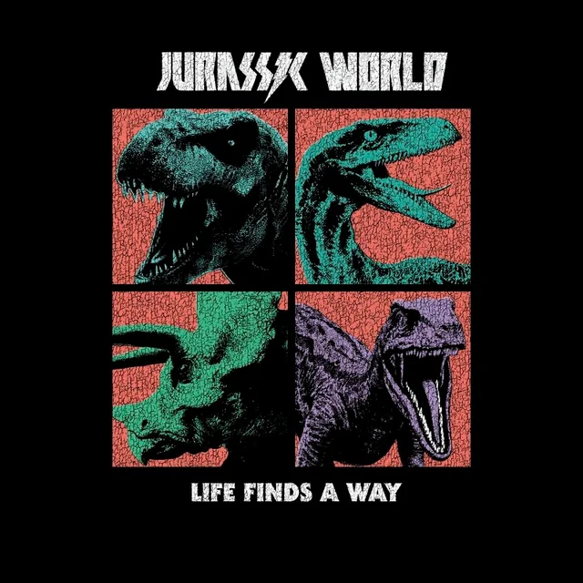 Jurassic Park World Four Colour Faces Men's T-Shirt - Zwart