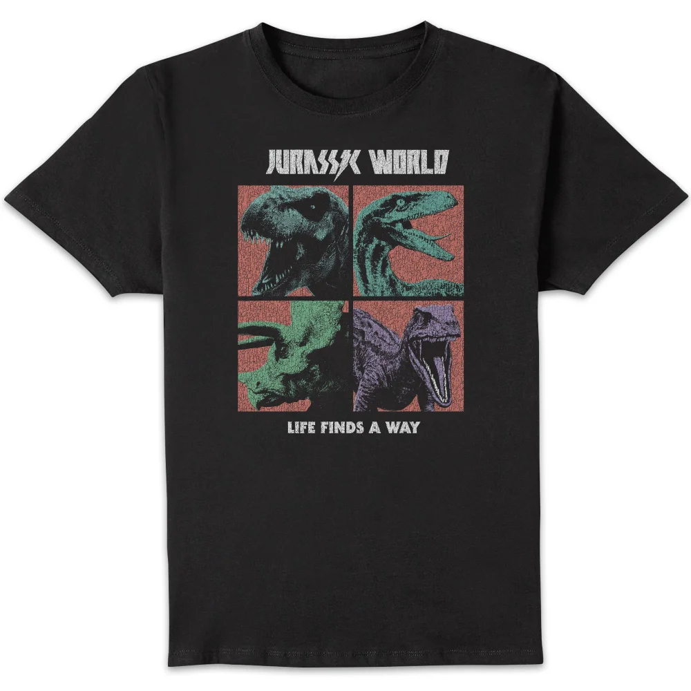 Jurassic Park World Four Colour Faces Men's T-Shirt - Zwart - S Afbeelding 1