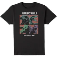 Jurassic Park World Four Colour Faces Men's T-Shirt - Zwart