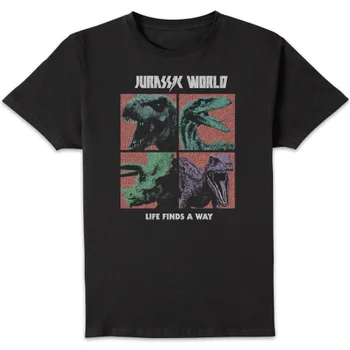 Jurassic Park World Four Colour Faces Men's T-Shirt - Zwart