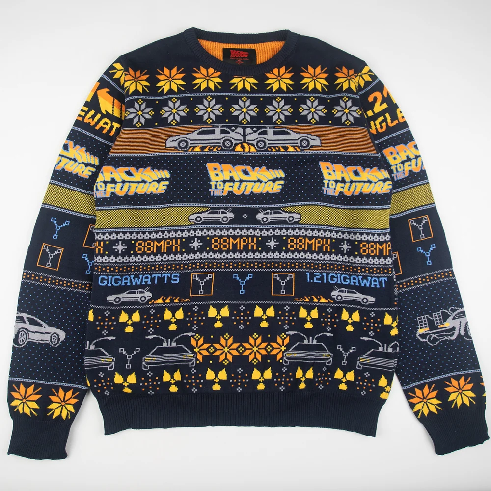 Back to the Future Christmas Knitted Jumper Navy - XS Afbeelding 1