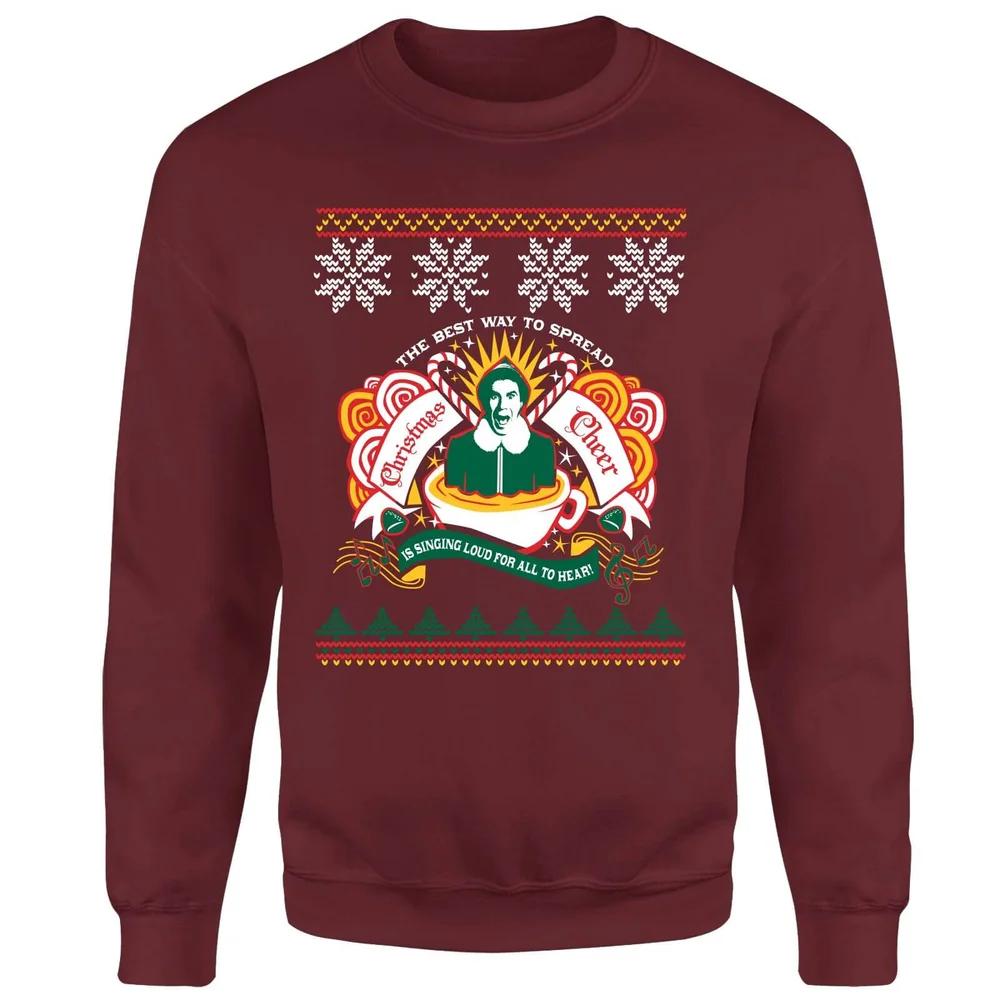 Elf Christmas Cheer Christmas Jumper - Burgundy - S Afbeelding 1