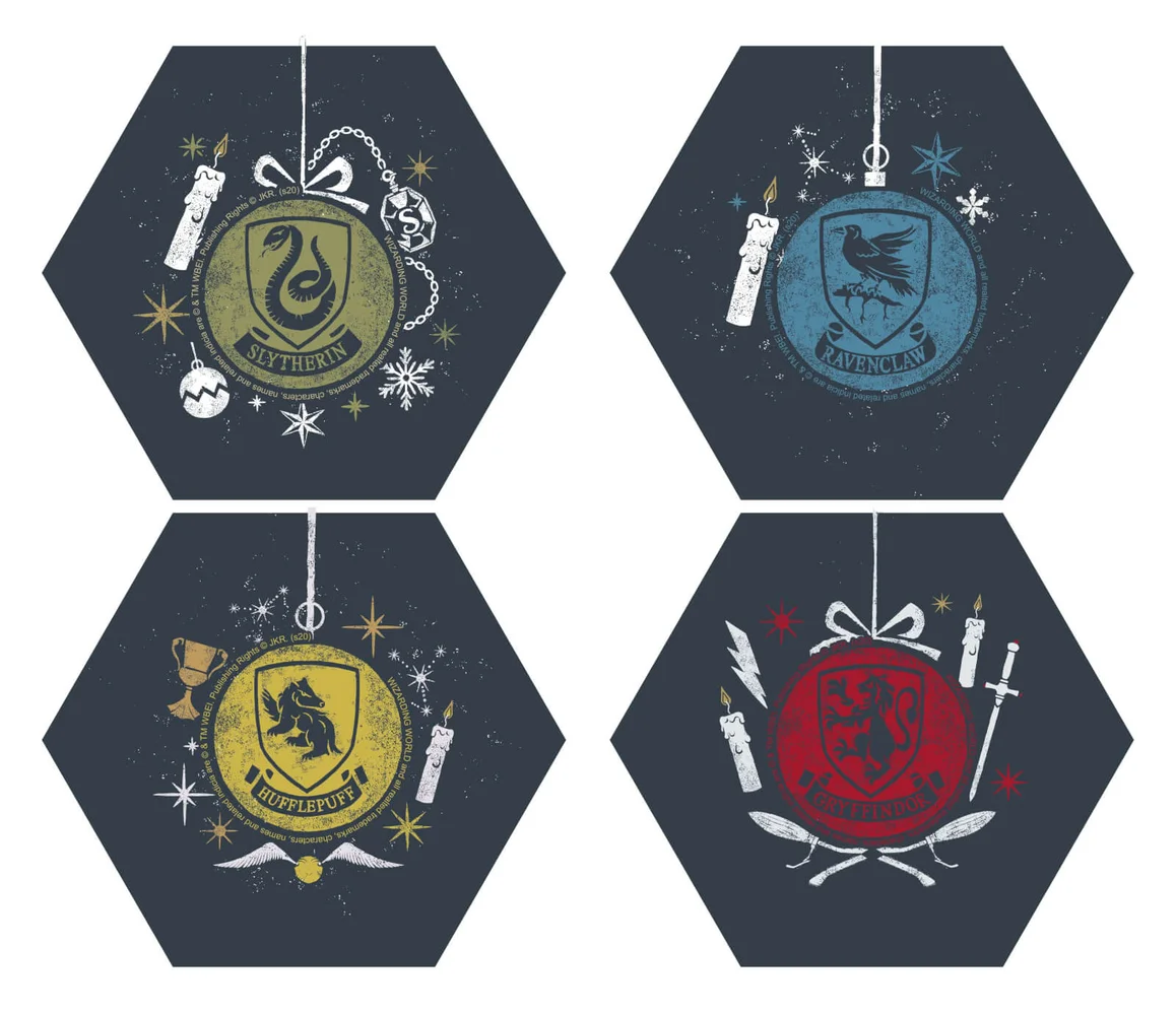Harry Potter Hogwarts Houses Christmas Hexagonal Coaster Set Afbeelding 1