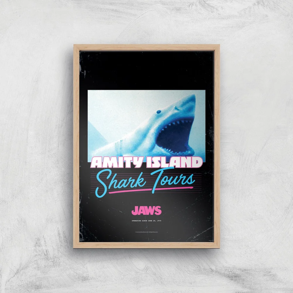 Jaws Amity Island Shark Tours Giclee Art Print - A4 - Wooden Frame Afbeelding 1