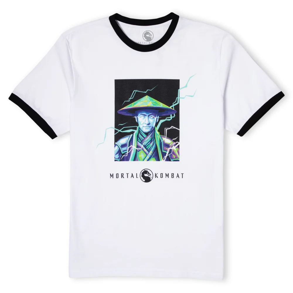 Mortal Kombat Raiden Unisex Ringer T-Shirt - Wit/Zwart - L Afbeelding 1