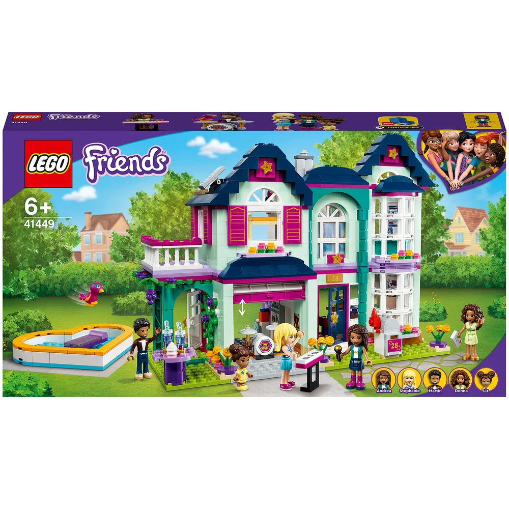 LEGO 41449 Friends Andrea's Familiehuis Set, Poppenhuis met Zwembad en Muziekstudio, Speelgoed voor Kinderen vanaf 6 Jaar Afbeelding 1