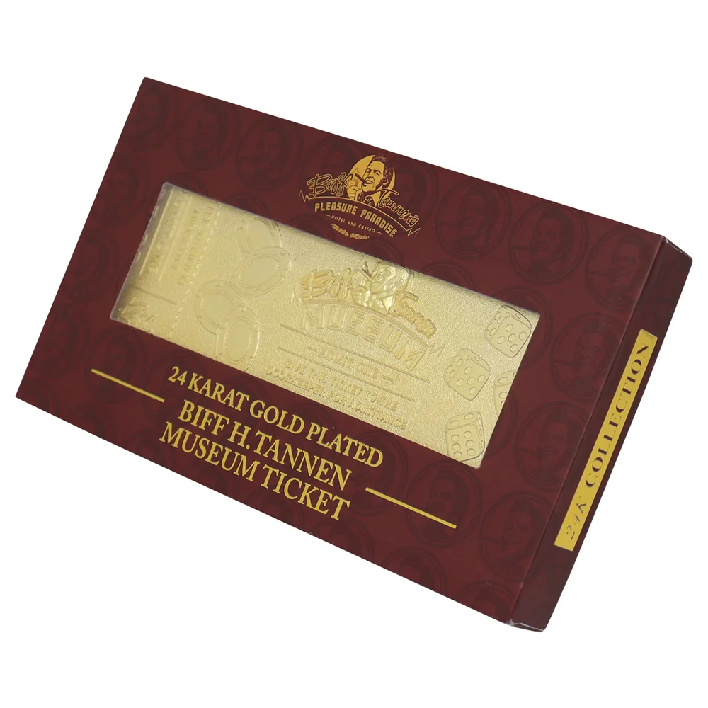 Back to the Future 24k Gold Plated Biff Tannen Museum Entrance Ticket Replica Afbeelding 1