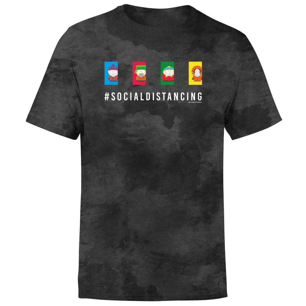 South Park Social Distancing Unisex T-Shirt - Black Tie Dye - S Afbeelding 1