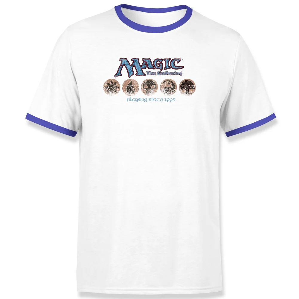 Magic the Gathering Playing Since 1993 Unisex Ringer T-Shirt - Wit / Blauw - S Afbeelding 1