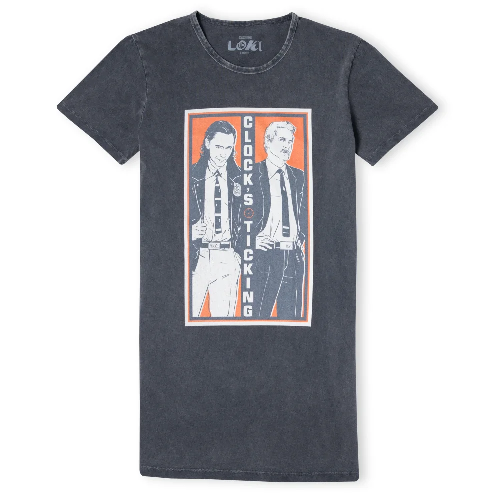 Marvel Clocks Ticking Women's T-Shirt Dress - Black Acid Wash - M Afbeelding 1