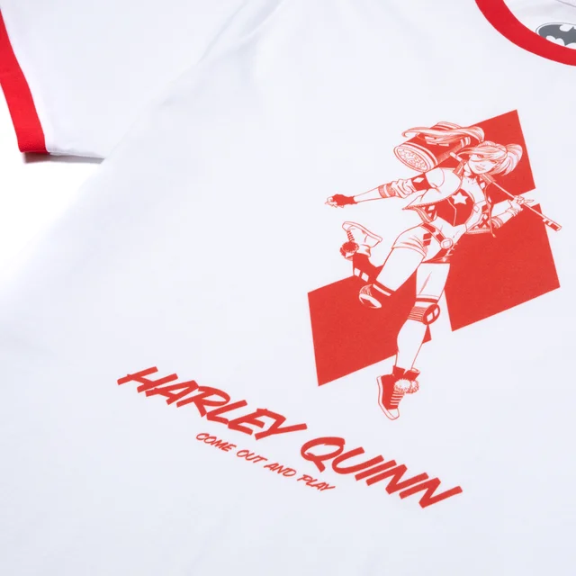Batman Villains Harley Quinn Unisex Ringer T-Shirt - Wit / Rood