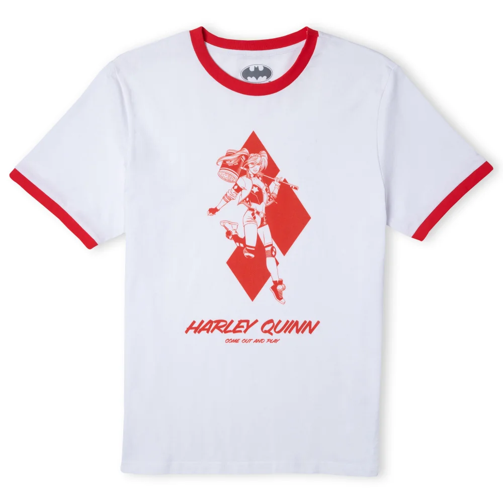 Batman Villains Harley Quinn Unisex Ringer T-Shirt - Wit / Rood - XS Afbeelding 1