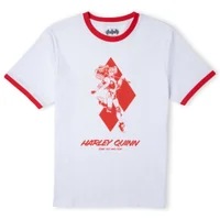 Batman Villains Harley Quinn Unisex Ringer T-Shirt - Wit / Rood