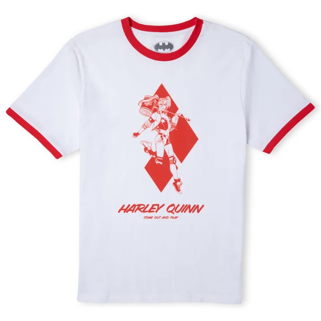 Batman Villains Harley Quinn Unisex Ringer T-Shirt - Wit / Rood