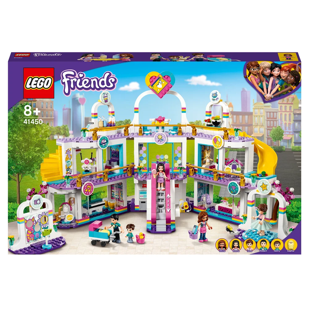 LEGO 41450 Friends Heartlake City winkelcentrum bouwset met 5 winkels, 4 minipoppen, Microdoll Henry en babyfiguur Afbeelding 1