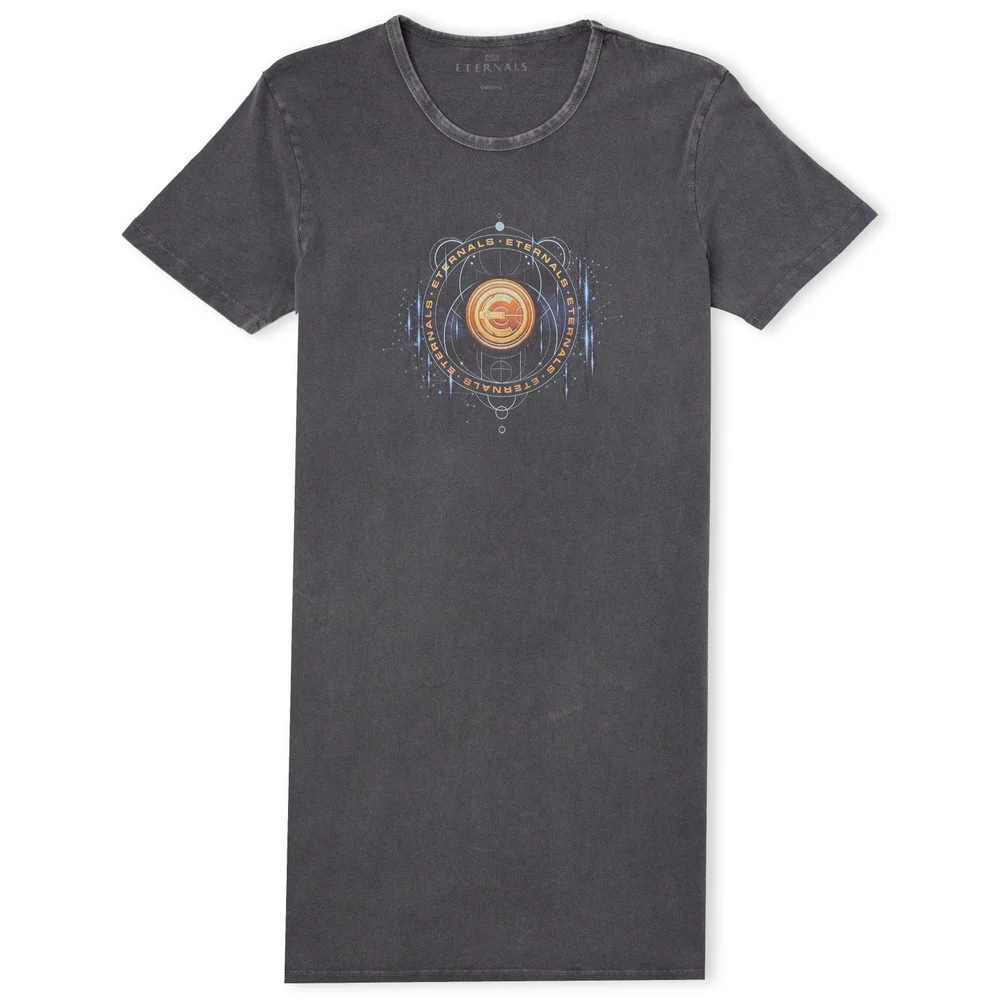 Marvel Eternals Gold Ring With Constellations Vrouwen T-Shirt Jurkje - Zwart Acid Wash - M Afbeelding 1