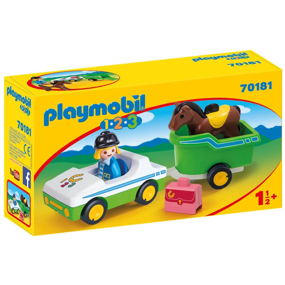 Playmobil 1.2.3 Car with Horse Trailer for Children 18 Months+ (70181) Afbeelding 1