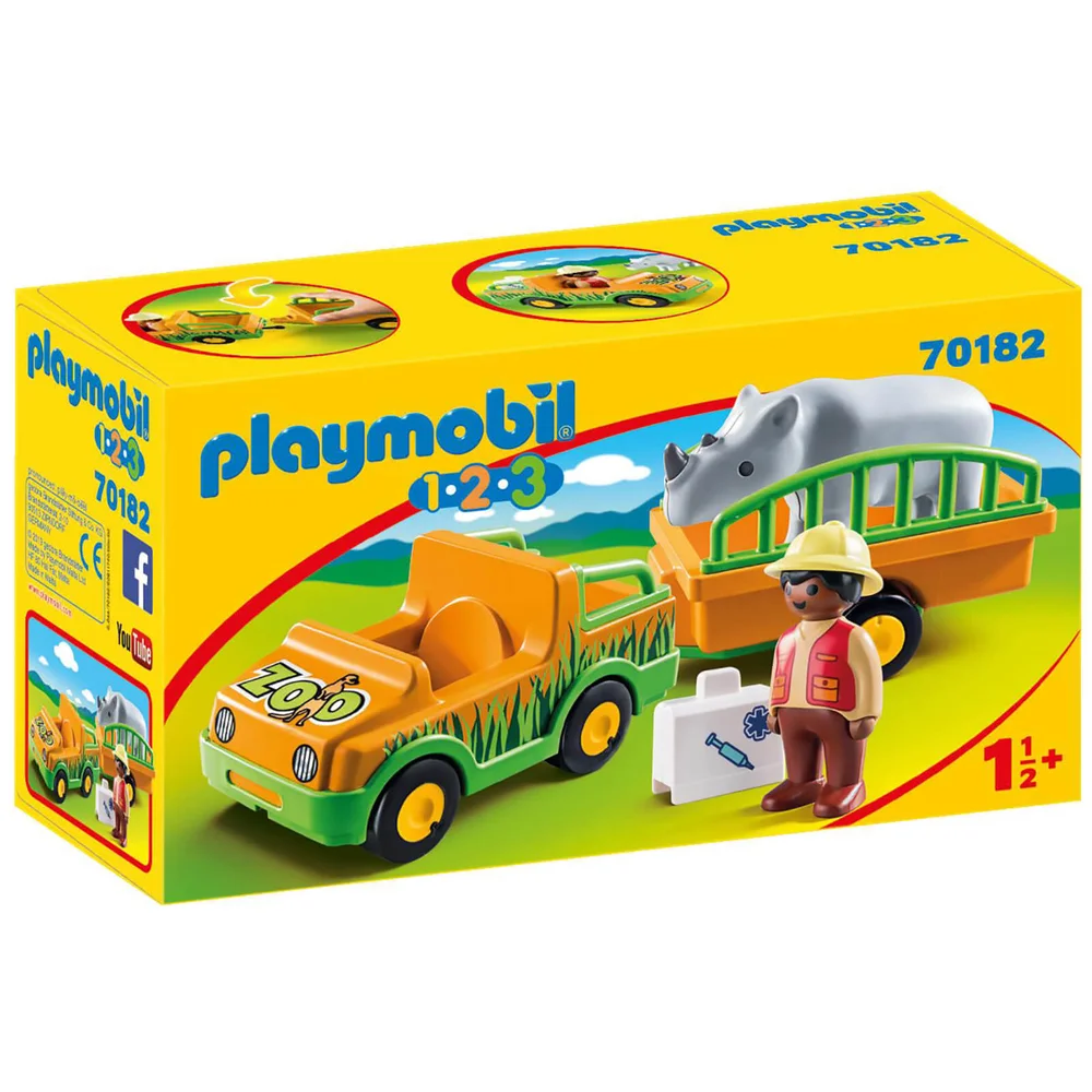 Playmobil 1.2.3 Zoo Truck and Trailer with Rhinoceros for Children 18 Months+ (70182) Afbeelding 1