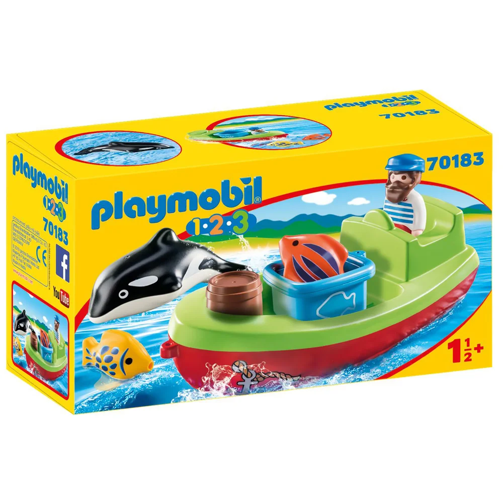 Playmobil 1.2.3 Fisherman with Boat for Children 18 Months+ (70183) Afbeelding 1