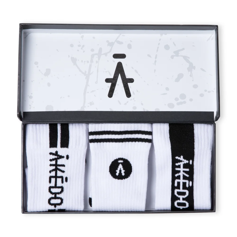 Akedo Footwear - Signature White Unisex Socks - 3 Pack Afbeelding 1