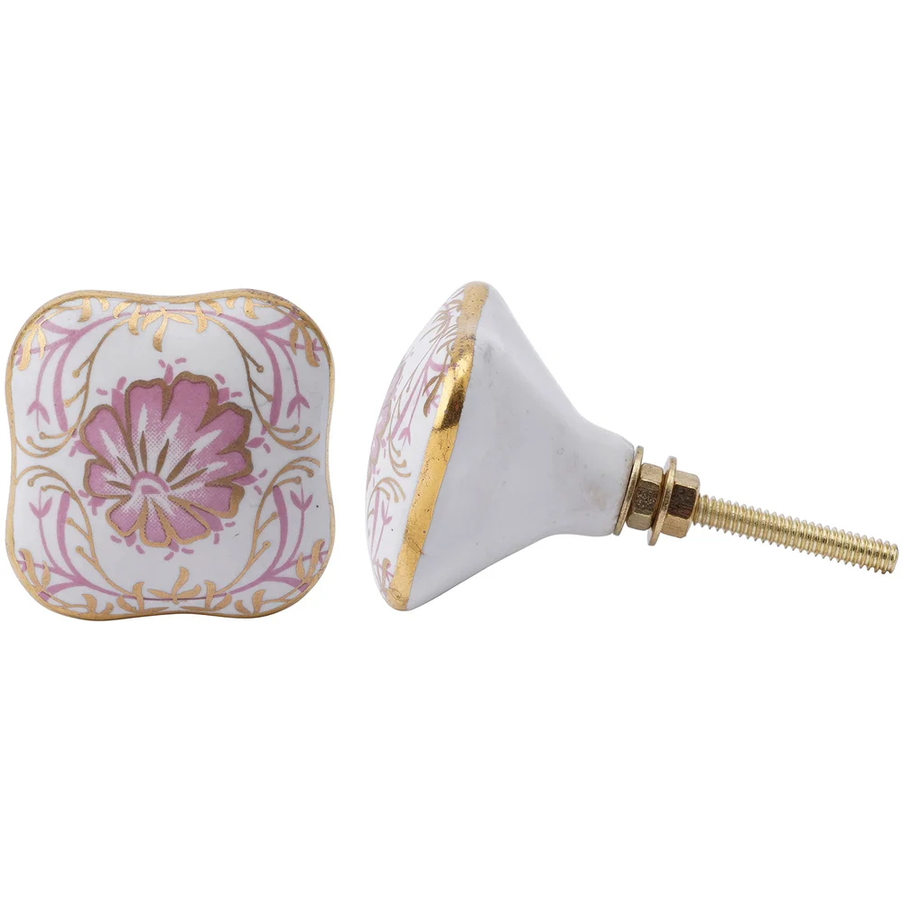 Pink Floral Ceramic Drawer Pull Afbeelding 1