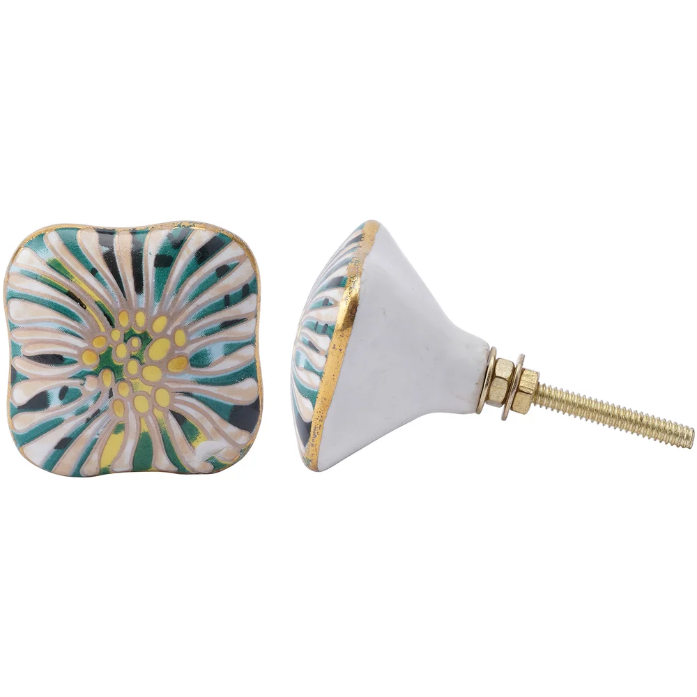 Green and Yellow Ceramic Drawer Pull Afbeelding 1