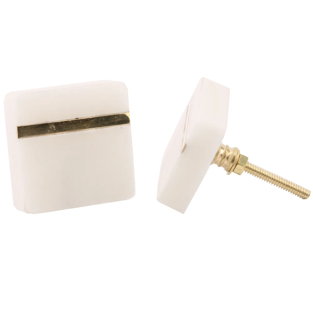 White Ceramic and Brass Drawer Pull Afbeelding 1