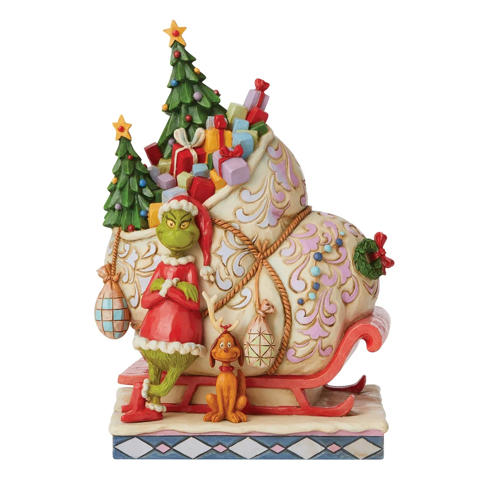 The Grinch By Jim Shore Grinch Standing Infront Sleigh Afbeelding 1