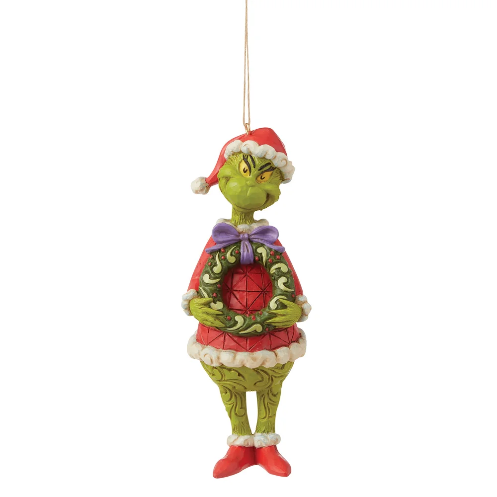 The Grinch By Jim Shore Grinch With Wreath Hanging Ornament Afbeelding 1