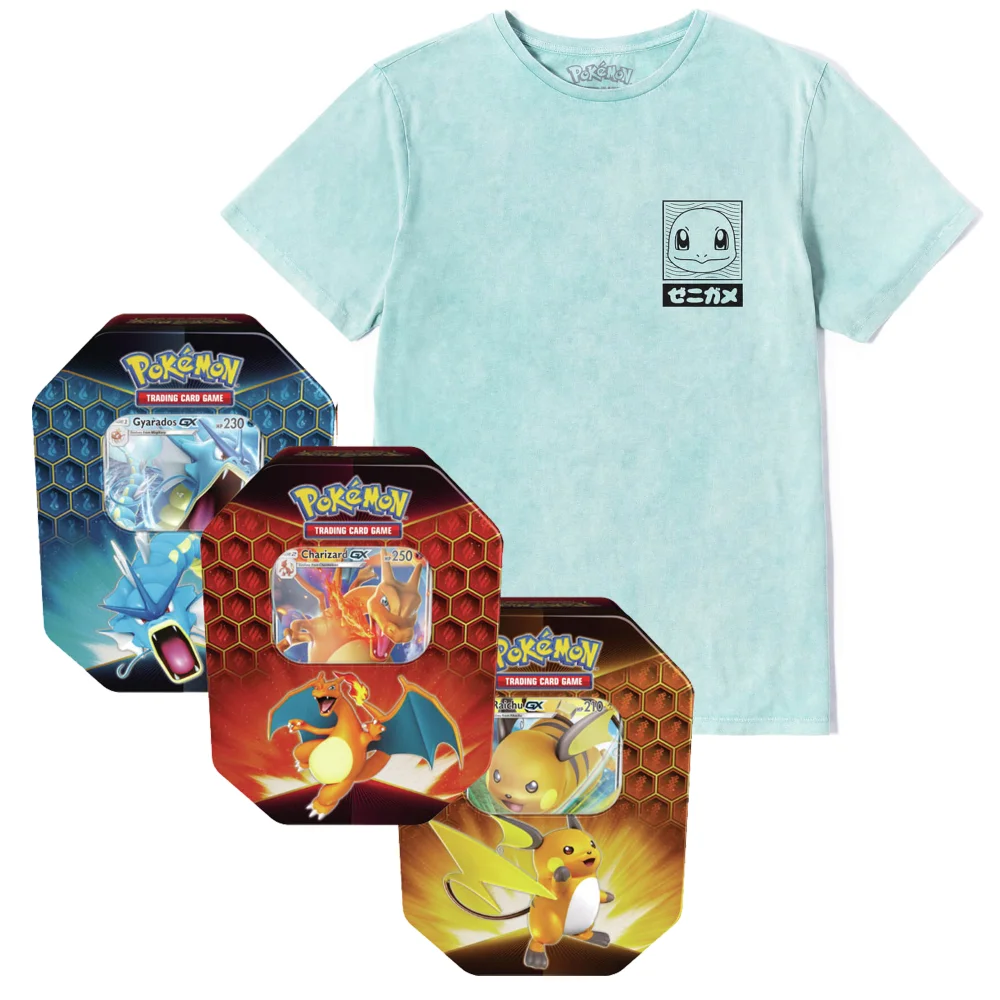 Pokémon Squirtle Tee & Pokémon TCG: Hidden Fates Tin Bundle - Unisex - S - Mint Acid Wash Afbeelding 1