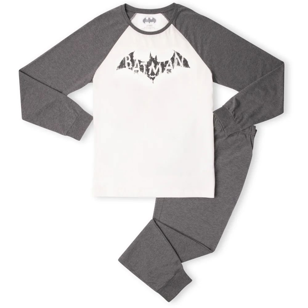 DC Batman Distressed Emblem Men's Pyjama Set - White/Grey - S Afbeelding 1